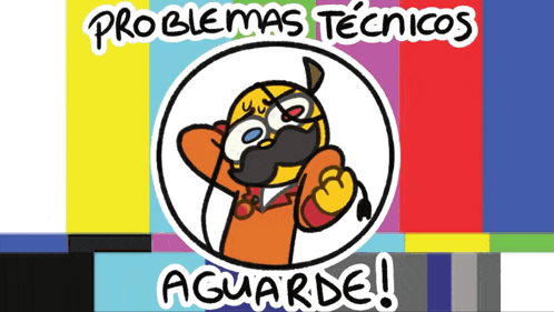 a cartoon of a man with a mustache and the words " problemas tecnicos aguarde "