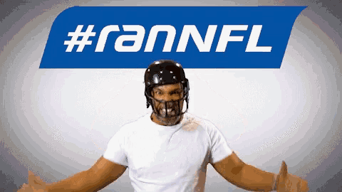 a man wearing a football helmet giving a thumbs up in front of a #rannfl logo
