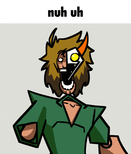 a cartoon drawing of a man with the word nuh uh above him