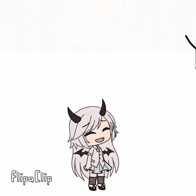a drawing of a girl with horns and a rainbow that says " yes please "