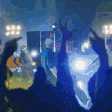 a blurry picture of a crowd at a concert with their arms in the air