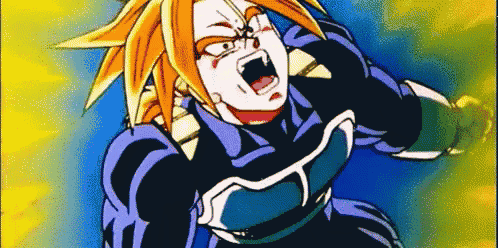 a close up of a cartoon character 's face with a blue and yellow background
