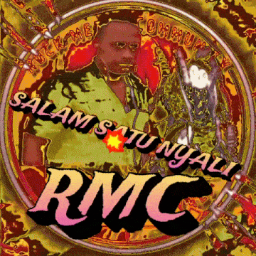 a colorful logo for rmc with a man in a green shirt