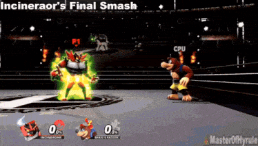 a screenshot of a video game with the words " incineraor 's final smash " at the top