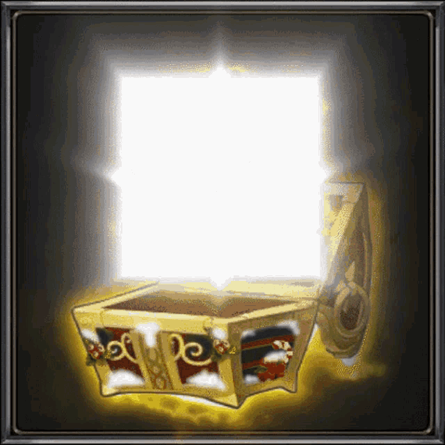 a picture of a treasure chest with a light shining through it