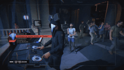 a video game screen shows a man wearing a hoodie that says ' deejay '