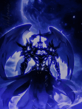 a painting of a demon with wings and a cross on his head