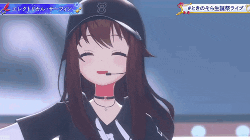 a cartoon girl wearing a black hat with the letter r on it