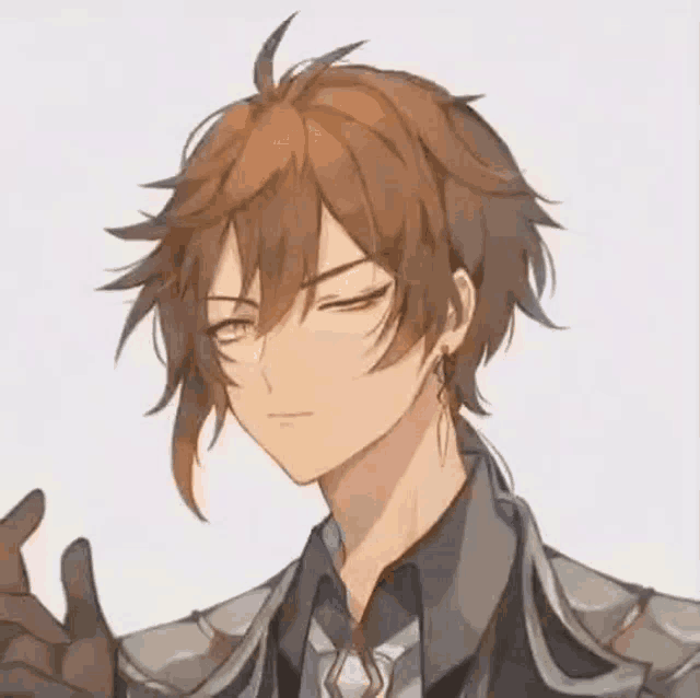 a close up of a person 's face with a wink on their face