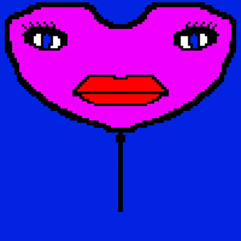 a pixel art of a heart shaped balloon with a red mouth and teeth