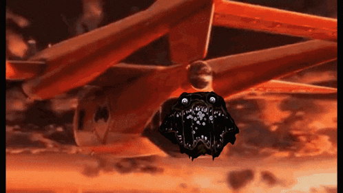 a cartoon drawing of a helicopter with a skull on it 's head
