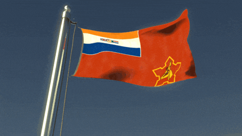 a red white and blue flag with a yellow star in the middle