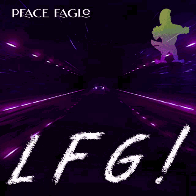 a peace eagle logo with a car on the road