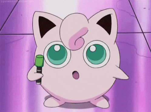 jigglypuff from pokemon is holding a microphone in his hand