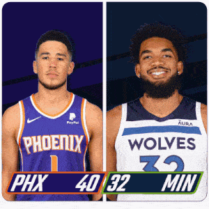 two basketball players one from the phoenix and the other from the wolves are standing next to each other