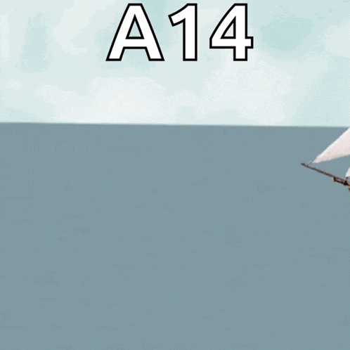 a sailboat is floating in the ocean with a14 written above it