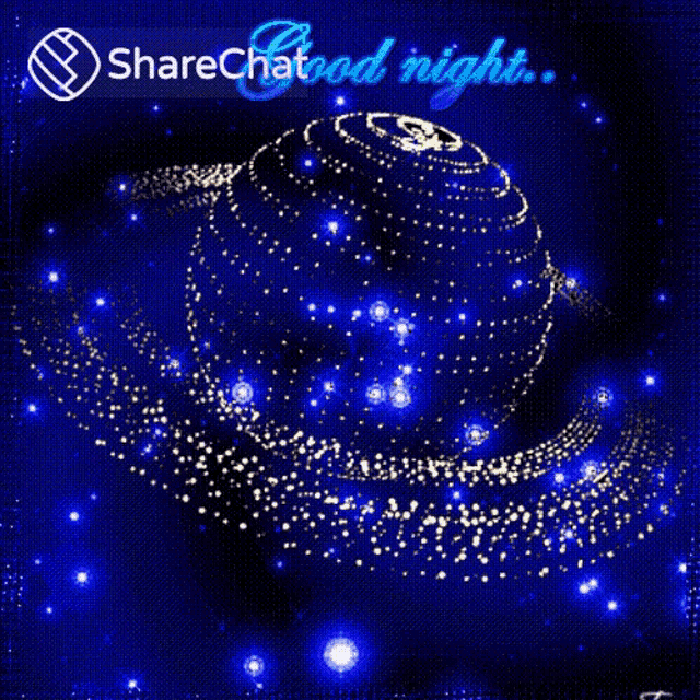 a good night greeting card with a blue background and a planet
