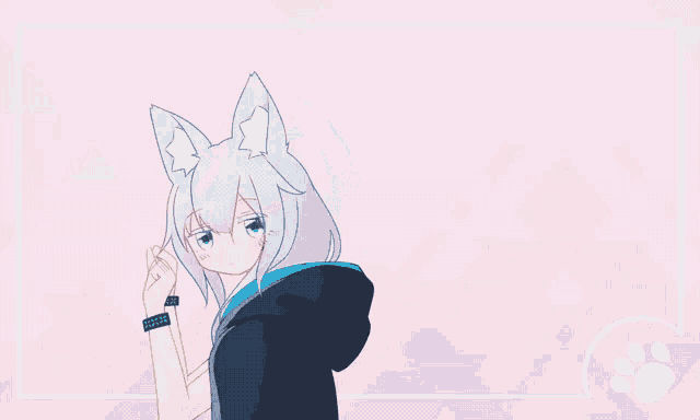 a drawing of a girl with cat ears and a watch on her wrist