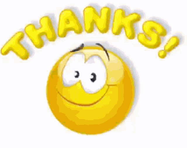 a smiley face giving two thumbs up with the words thanks written above it