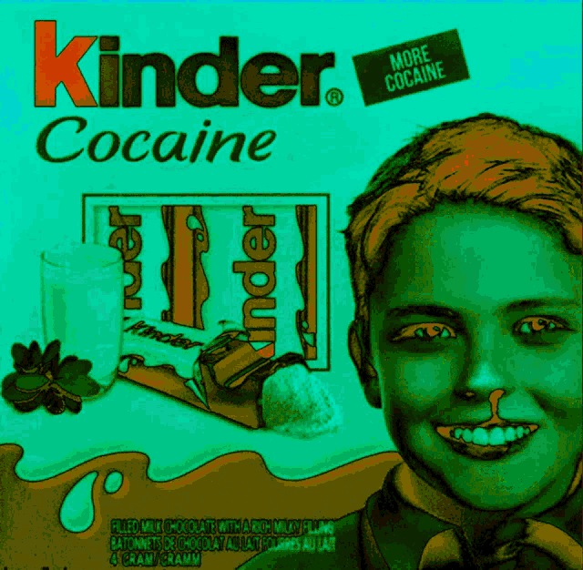 a box of kinder cocaine with a boy on the front