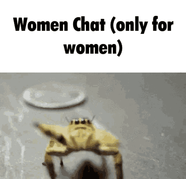 a spider is crawling on a table with the words `` women chat only for women '' above it .