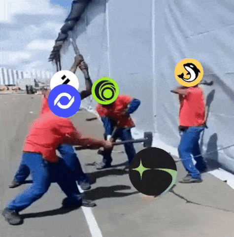 a group of construction workers are holding a hammer and a circle with a s on it