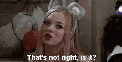 a woman is wearing a mouse costume and asking , `` that 's not right , is it ? ''