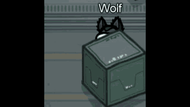 among us wolf is standing next to a box