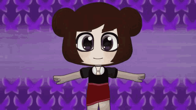 a cartoon of a girl with a purple background