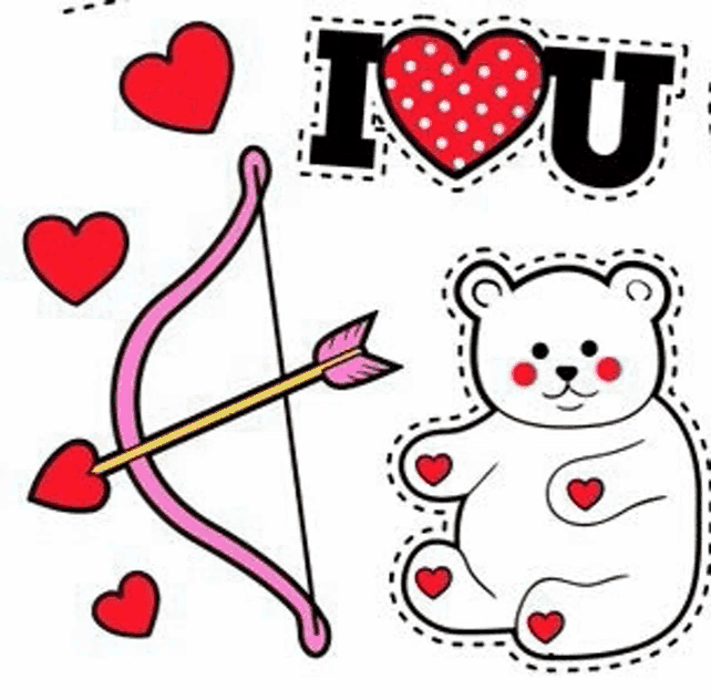 a teddy bear with a bow and arrow and the words `` i love u '' .