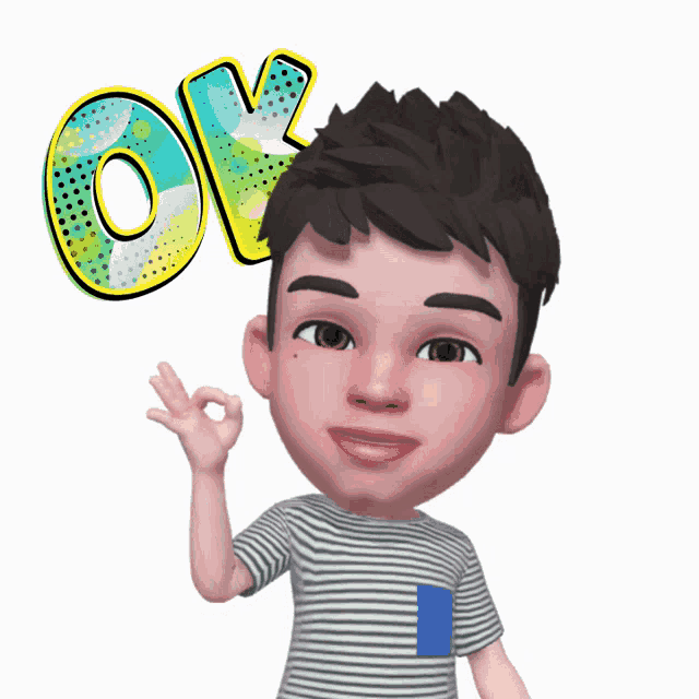 a cartoon boy giving an ok sign with the word ok above him