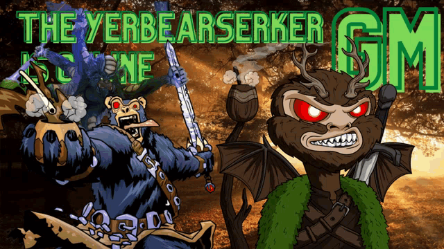 a poster for the yerbearserker gm shows a bear holding a sword