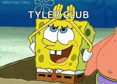 a cartoon of spongebob with the words tyler club written on it