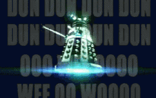 a picture of a robot with a sword and the words dun dun dun on the bottom