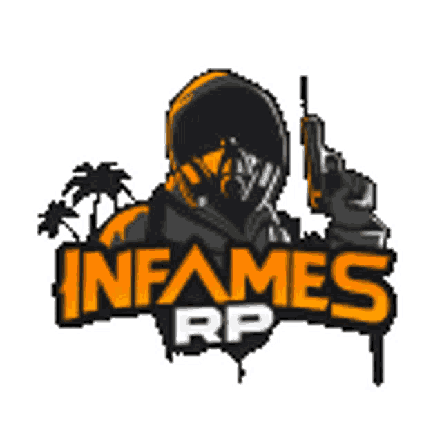 a logo for infames rp shows a soldier holding a gun