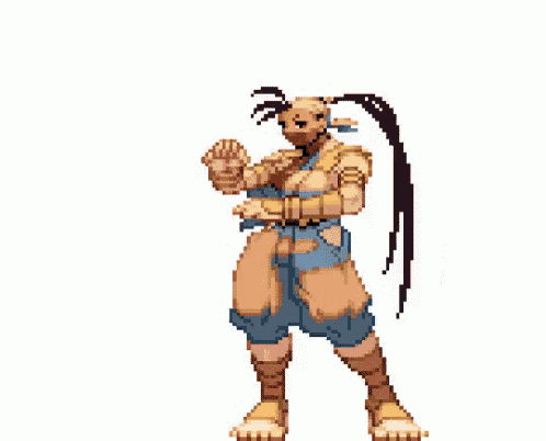 a pixel art of a woman holding a sword and a ball