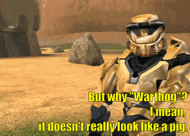 a video game character says but why " warthog "