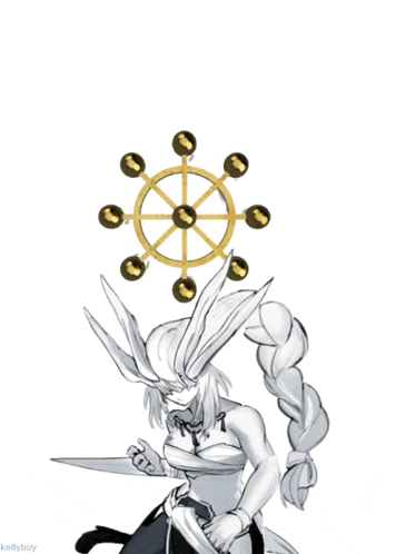 a drawing of a woman with a wheel on her head and the name kellyboy on the bottom