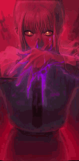 a painting of a woman with red hair holding a purple object