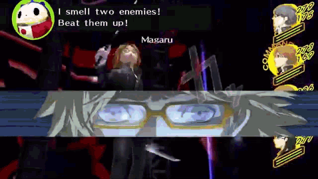 a video game character says " i smell two enemies ! beat them up ! "
