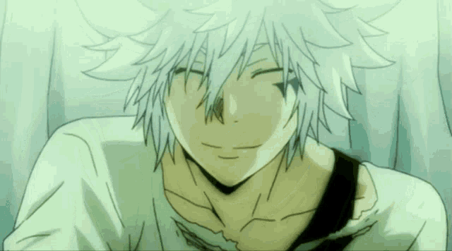 a drawing of a man with white hair and blue eyes