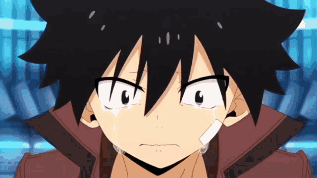a black haired anime character with a bandage on his face