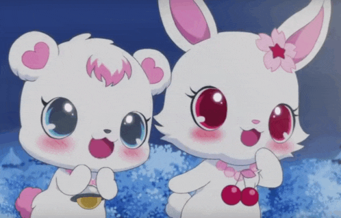 two cartoon characters with hearts on their ears