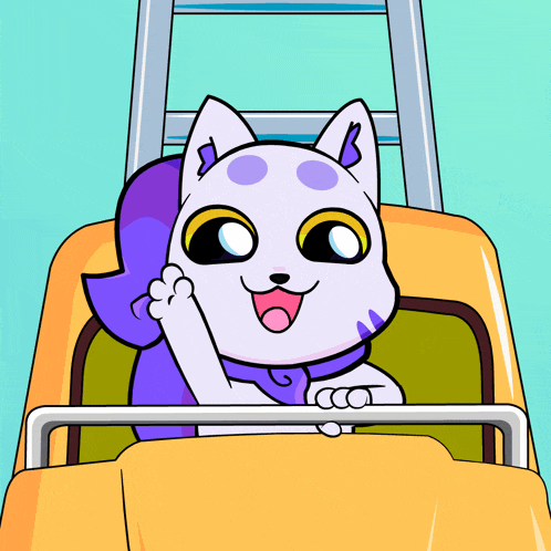 a cartoon cat is riding on a roller coaster