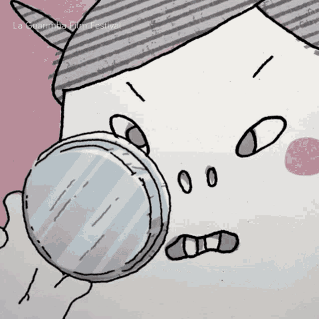 a drawing of a person holding a mirror with the words la guanabana film festival written on the bottom