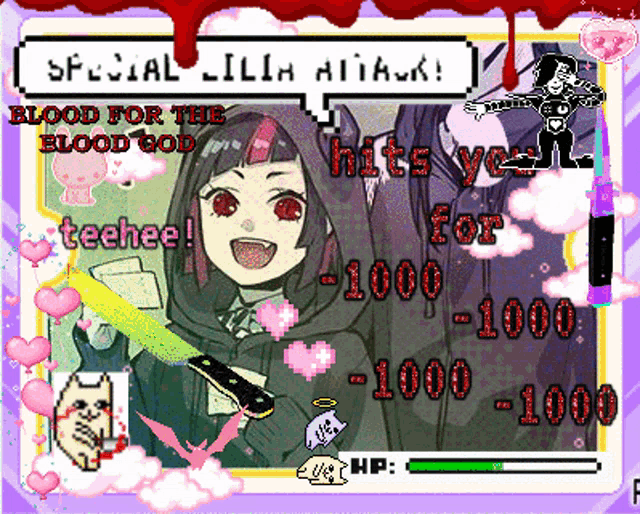 a pixel art of a girl with the words special lilith attack