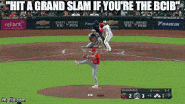 a baseball pitcher is about to throw a ball and the caption says " hit a grand slam if you 're the b cib "