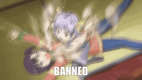 a girl is laying on the floor with the word banned on the bottom right