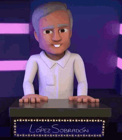 a cartoon of a man behind a podium with the name lopez sobradon on it
