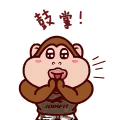 a cartoon monkey is wearing a shirt that says joinfit and has a surprised look on his face .